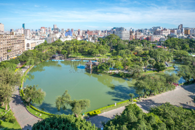 公园,航拍视角,水,天空,水平画幅,无人,交通,夏天,户外,湖