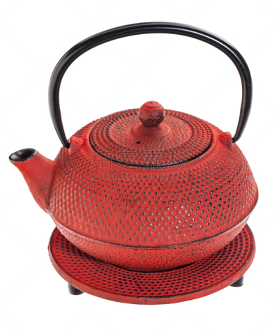 日本钢茶壶,红色,锅垫,铸铁,垂直画幅,无人,传统,铁,背景分离,金属