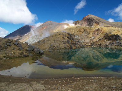 火山,新西兰,翡翠湖,自然,水,水平画幅,绿色,地形,无人,火山地形