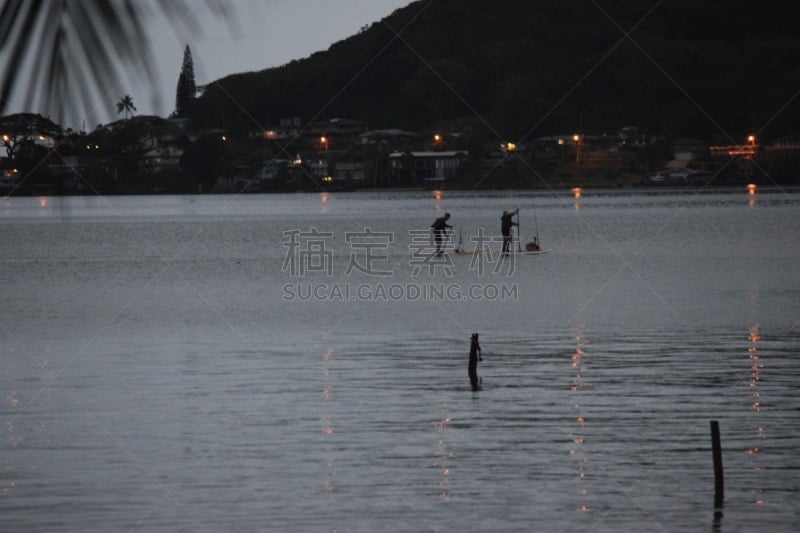 曙暮光,桨叶式冲浪板,水,桨,宁静,水平画幅,无人,黄昏,阴影,海洋