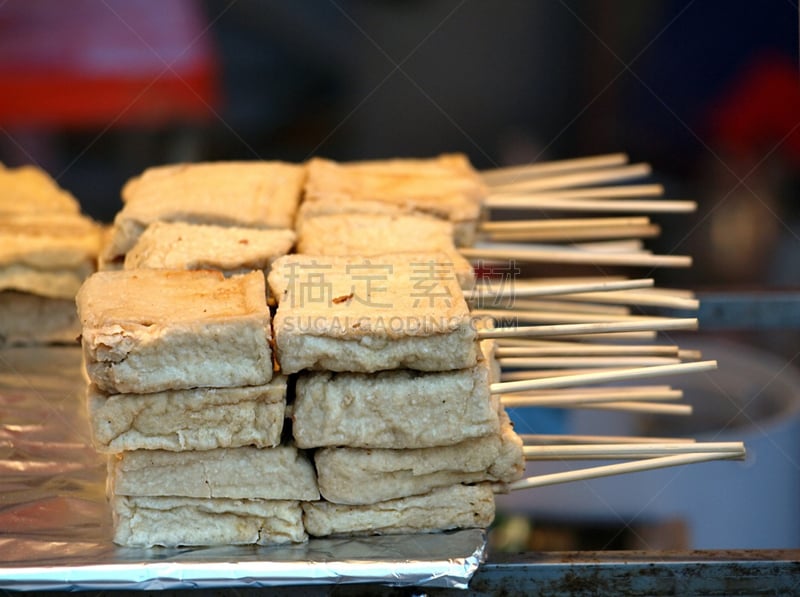 小吃,豆腐,臭,图像聚焦技术,水平画幅,无人,不健康食物,块状,户外,市场