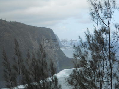 威毕欧山谷,夏威夷大岛,水平画幅,高视角,山,瀑布,观测点,户外,云景