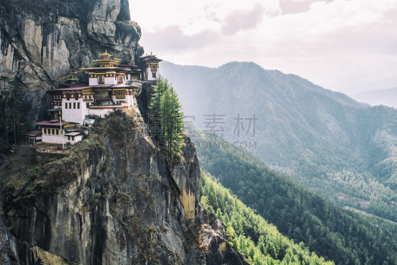 巴罗,不丹,修道院,虎,塔桑修道院,高处,水平画幅,寺庙,山,无人