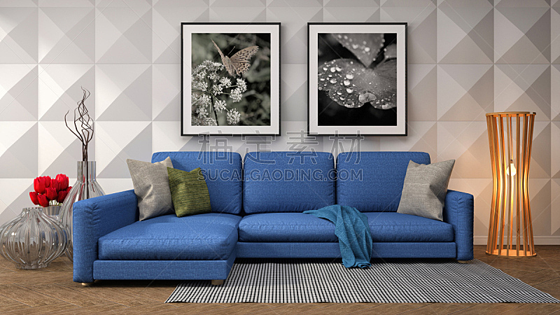 室内,沙发,蓝色,三维图形,绘画插图,公寓,舒服,扶手椅,图像,家具