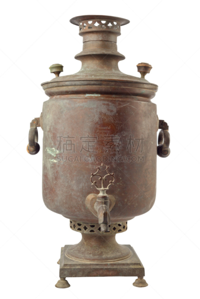 过时的,俄式茶壶,俄罗斯,白色背景,黄铜,食品,平衡,人种,餐具,设备用品
