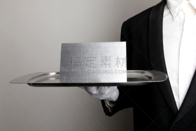 贺卡,管家,空白的,请柬,头等舱,银色,华贵,拿着,问候,服务