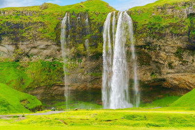 风景,塞里雅兰瀑布,seljalandsfoss waterfall,地衣,水,天空,公园,水平画幅,瀑布,苔藓