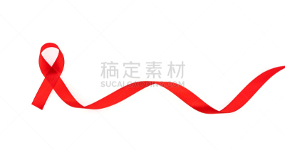 世界艾滋病日,白色背景,艾滋病警示丝带,概念和主题,机敏,留白,水平画幅,无人,健康保健,艾滋病