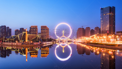 天津市,摩天轮,自然美,图像,水,天空,水平画幅,形状,夜晚,无人