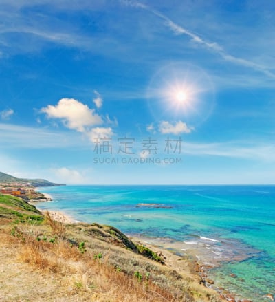日光,在上面,卡斯特尔萨多,垂直画幅,水,天空,无人,户外,镜头眩光,植物