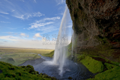 塞里雅兰瀑布,自然,seljalandsfoss waterfall,eyjafjallajokull glacier,水平画幅,瀑布,冰岛中南部,无人,纯净,户外