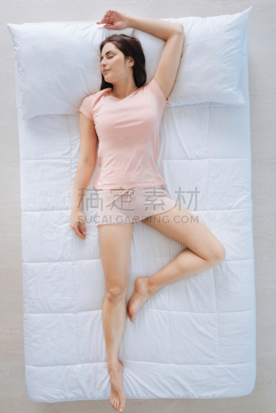 卧室,女人,自然美,二件式睡衣,床,床单,枕头,毯子,床上用品