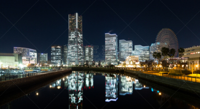 横滨,城市,夜晚,横滨地标大厦,摩天轮,水,水平画幅,无人,户外,滨水