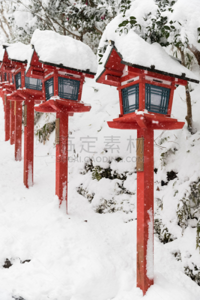 街道,日本,路灯,传统,垂直画幅,灯笼,形状,能源,雪,无人
