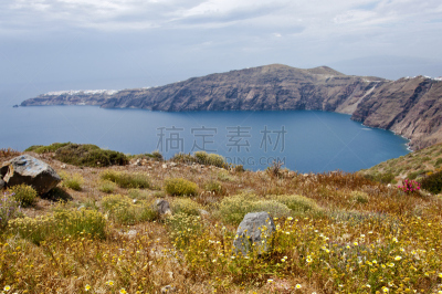 火山喷口,水平画幅,无人,火山地形,户外,草,希腊,海滩,菲洛士帖法尼,地中海