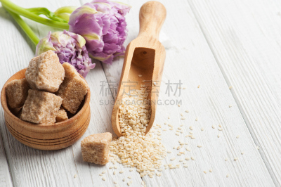 芝麻,种子,红糖,葡萄糖,机敏,褐色,水平画幅,郁金香,早晨,特写
