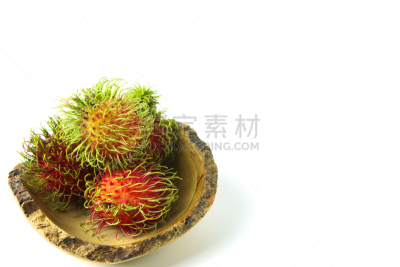 红毛丹,分离着色,白色背景,自然,头发,水平画幅,水果,熟的,特写,泰国