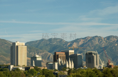 犹他,城市天际线,市区,盐湖城,夏天,盐湖城摩门教寺,大盐湖,盐湖县,盐湖