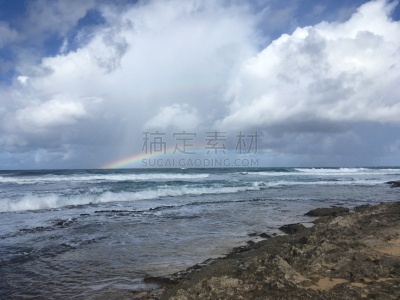 考艾岛,颇里希而海滩,雨,冬天,夏威夷大岛,太平洋岛屿,野生动物,云,火山岩,彩虹
