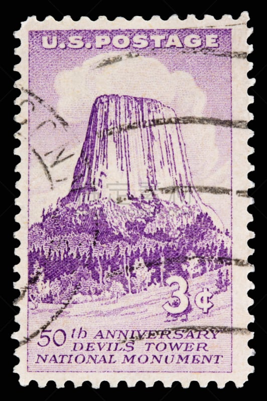 1956,恶魔塔国家纪念碑,垂直画幅,美国,山,无人,数字3,邮票,摄影