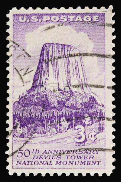 1956,恶魔塔国家纪念碑,垂直画幅,美国,山,无人,数字3,邮票,摄影