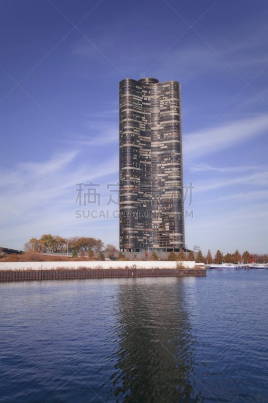 湖尖塔,垂直画幅,天空,建筑,无人,芝加哥市,户外,密歇根湖,城市,湖