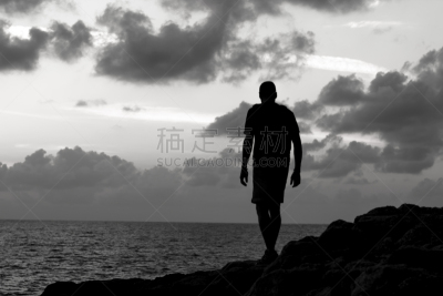 男人,看,石头,远距离,天空,风,旅行者,海上航道,仅男人,仅成年人