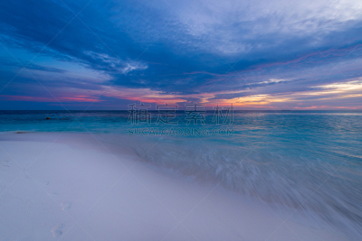 马尔代夫,风景,退出键,落日海滩,美,留白,水平画幅,沙子,透视图,健康