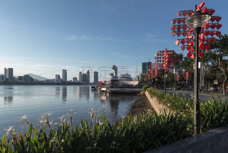 龙,岘港,鲤鱼,城市天际线,汉江,水,天空,水平画幅,符号,交通