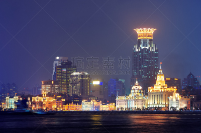建筑,上海,城市生活,水平画幅,夜晚,无人,全景,城市天际线,黄昏,户外