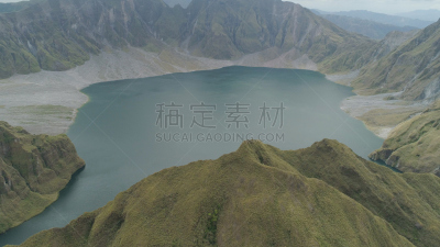 菲律宾,吕宋岛,皮纳图博火山,火山湖,水,天空,水平画幅,山,无人,户外