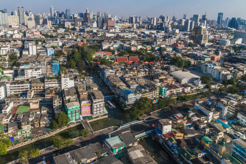 泰国,都市风景,曼谷,建筑外部,白昼,办公室,天空,通勤者,水平画幅,运河