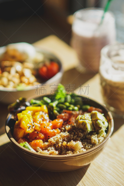 三文鱼,夏天,碗,藜麦,清新,食品,柠檬,西红柿,沙冰,沙拉
