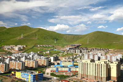 全景,乌兰巴托,蒙古,城市,水平画幅,山,建筑,蓝色,户外,蒙古人
