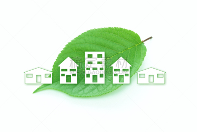 ecology image of  green leaves  and house　(cherry blossom leaves)