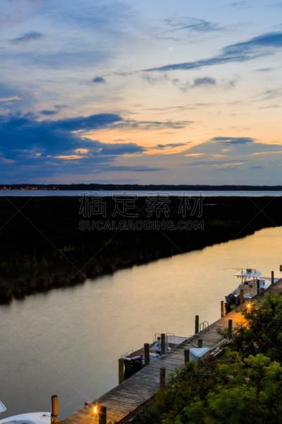 夏天,曼特奥,北卡罗来纳,夜晚,月桂树,垂直画幅,美国,码头,无人,曙暮光