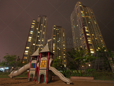 夜晚,现代,公寓,游乐场,摩天大楼,井字游戏,釜山,新的,欢迎标志,水平画幅
