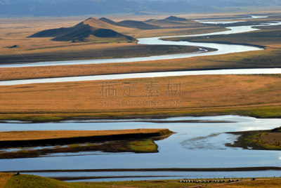 河流,黄河,自然,水,草地,水平画幅,地形,秋天,户外,草