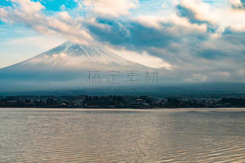 日本,河口湖,地形,富士山,自然,水平画幅,秋天,雪,无人,早晨