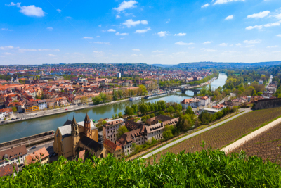 View of the city of Würzburg and the River Main from the hill on which the Marienburg Fortress is located