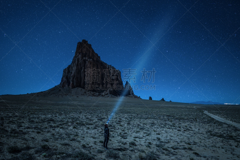 头灯,天空,夜晚,徒步旅行,在下面,船岩,前灯,沙漠,纳瓦霍族,新墨西哥