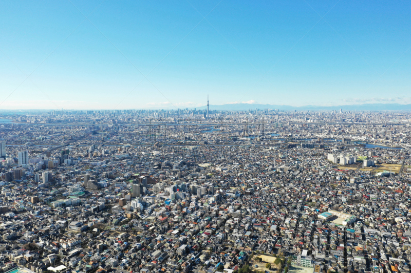 东京,江户川,高视角,摄像机拍摄角度,厚的,城镇景观,风景,图像,半空中