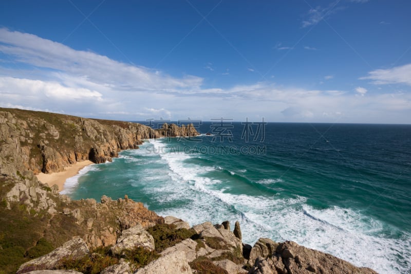 康沃尔,波斯可诺,海滩,风险,云,海峡,英国,食盐,海岸线,波浪