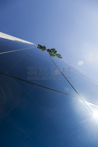 天空,铲土机,垂直画幅,留白,墙,幕墙,无人,玻璃,透视图,户外