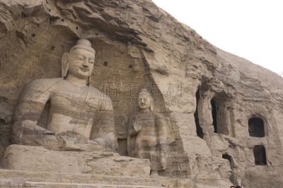 云冈石窟,大同,山西省,洞室,纪念碑,水平画幅,古老的,巨大的,旅行者