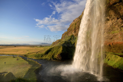 seljalandsfoss waterfall,水,水平画幅,瀑布,夏天,户外,斯堪的纳维亚半岛,冰岛国,著名景点,斯堪的纳维亚人