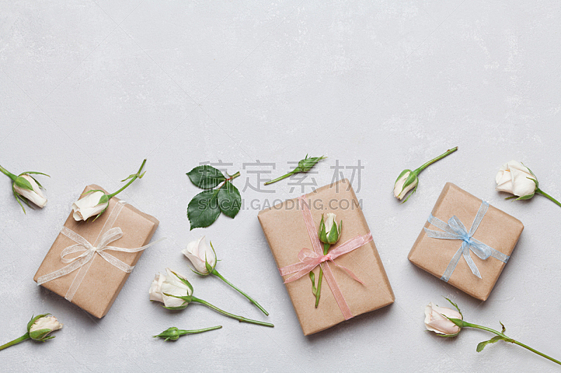 礼物,玫瑰,仅一朵花,节日,概念,华丽的,平铺,母亲节,包装纸,排列整齐