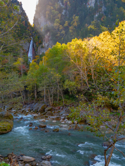 层云峡,瀑布,北海道,日本,部分,公亩,旅途,河流,户外,山脉