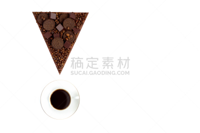 饼干,三角形,巧克力,咖啡,白色背景,美,烤咖啡豆,留白,艺术,水平画幅