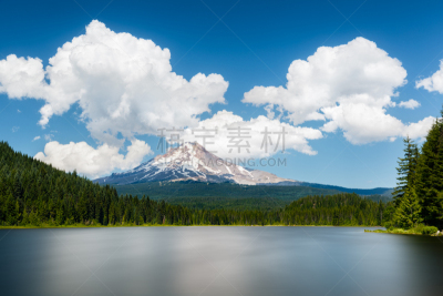 胡德雪山,特里林湖,看风景,自然,天空,俄勒冈州,俄勒冈郡,美国,水平画幅,绿色